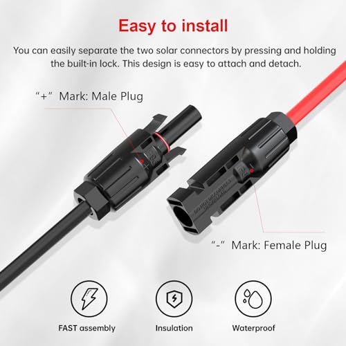 ELFCULB 6-in-1 Solar Panel Connector Kit,12AWG Solar to XT60,Anderson,DC7909, DC6530, DC35135, DC5521 Connector Cable for Portable Station Solar Panel Generator(2FT)