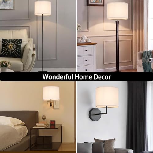 Duoerwo White Linen Decorative Large Lampshades Set Of 2 Fabric Shades,Drum 12 Inches For Table Lamp, Floor Lamp, Pendant Light,Floor Lamp,Farmhouse Lamp,Lamp Shade Harp Holder Included