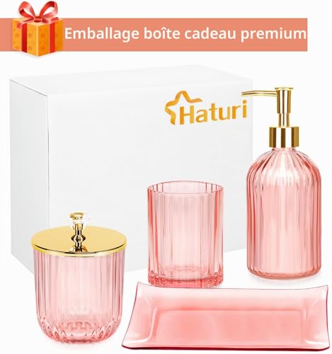 Accessoires Salle de Bain Verre Rose 4 pcs Haturi