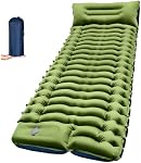Patinoire de camping, TocsQron Tapis de couchage autogonflants avec sac de transport d'oreiller & Pompe à pied intégrée, Camping Air Matelas pour Beach Backpacking Tente Randonnées en Pique-nique (vert et bleu)
