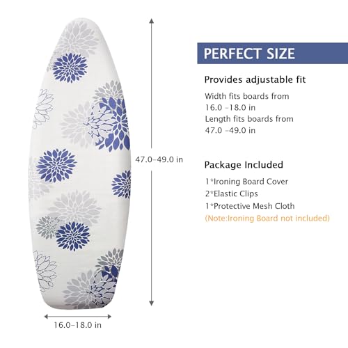 Image of SheeChung Ironing Board Cover and Pad 18 inchx49 inch,Thick Scorch Resistant Padding,Heavy Duty Ironing Cover Fits Extra Wide Boards,Elastic Edge & Adjustable Fastener,Silicone Coating,Dahlia