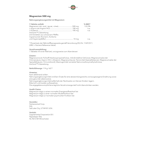 Magnesiumpräparat Kal Magnesium 500 mg – 60 Tabletten