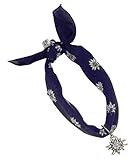 Modisches, feinfädiges Nickituch mit Edelweiß Druck in marine und Edelweißanhänger mit original Ostinoff-Strasssteinen