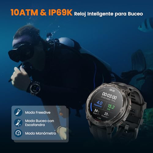 KOSPET Tank T4 Reloj Inteligente Hombre GPS, Acero Inoxidable Smartwatch Hombre, Mapas Offline & 10 ATM,50 Días de Batería, Monitoreo de Salud 24/7, Compatible con Android y iOS (Negro) - imagen 5