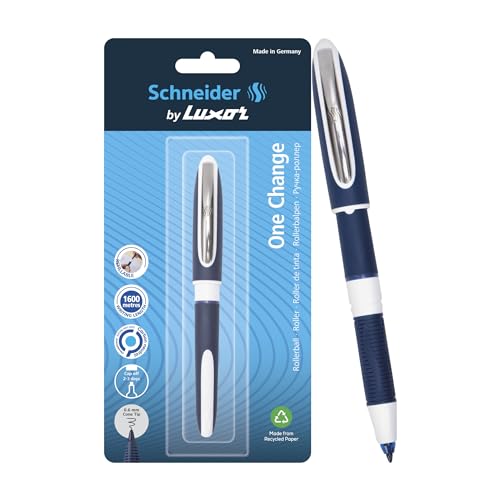 Image of Luxor Schneider, One Change, Rollerball Pen, Pack of 1, Ink Colour- Blue, 0.6 mm Cone Tip, Refillable Waterproof Ink, 1600 Metres Writing Length, Ideal For Professionals