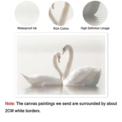 Canvas Wall Art A Pair Romantic White Swans Framed Oil Paintings On Canvas Wall Art Abstract Art Canvas Paintings Picture Wall Art Modern Wall Decor For Bedroom Living Room Home Wall 08X12Inch #TOP5