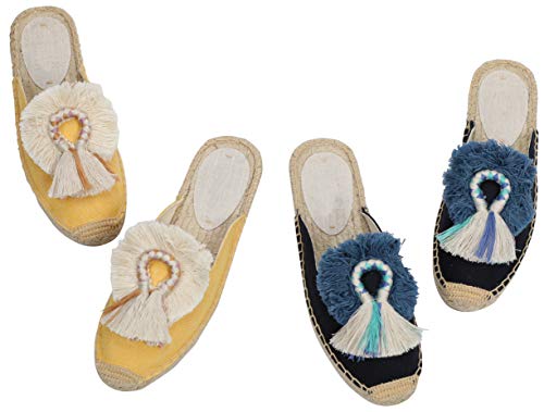 U-Lite Women's Comfort Tassel & Fluffy Ball Embellishment Canvas Mule Shoes Espadrilles Navy10 #TOP6