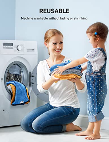 Astroai Microfiber Towels For Cars, 12-Pack Absorbent And Reusable Microfiber Cleaning Cloth For Car/Domestic Cleaning, Yellow, Blue, Gray, 16" X 16" #TOP6