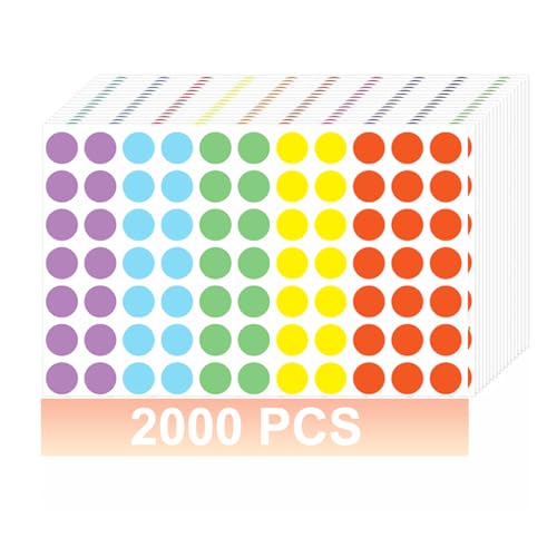 2000 Pcs Colored Dot Stickers 0.4 Inches, Small Translucent Circle Stickers for Calendars Planners Journal, Color Coding Labels for School Office