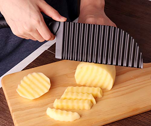 Laliha Crinkle Cutter Garnishing Knife, French Fry Potato Cutter Stainless Steel Zig Zag Gadget Waves Chopper Knife ,Home Kitchen Vegetable Chip Blade Cooking Tools (Corrugated Blade-Large Size) #TOP4