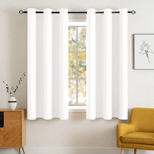 MIULEE Pure White Blackout Bedroom Curtains 63 Inch Long Light Blocking