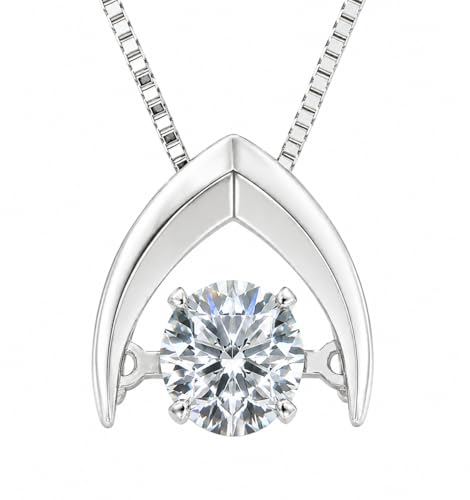 Central Diamond Center Omega Dancing Stone Necklace Sterling Silver & Pure Brilliance Zirconia - Platinum Plated