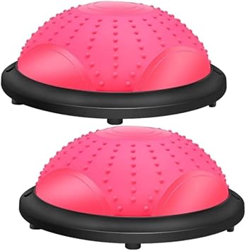 Inflatable Half Balance Ball Set of Two, Ball Balance Trainer for Women and Men, Home Gym with Air Exercise Ball, Stability Ball with Anti-Slip Mat and DrawstringPink