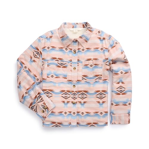 ELY CATTLEMAN Girl's Aztec Print Flannel Western Shacket with Sherpa Lining