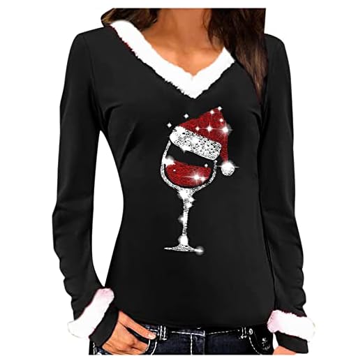 Sudadera para Mujer Jersey Navidad Mujer Navidad Camisa de Navidad NavideñO Copa de Vino navideña Pullover Chica Casual Elegante Original Sweatshirt Suave Y Regalos para Mujer