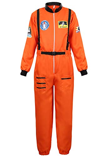 Adult Astronaut Spaceman for Men Costume Coverall Air Force Flight Jumpsuit Halloween Dress Up Party Orange-M