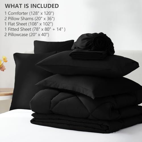Image of CozyLux Super King Plus Comforter Set Black, 7 Pieces Bed in a Bag Comforter Set with Sheets, All Season Bedding Set with Down Alternative Comforter, Sheets, Pillowcases & Shams