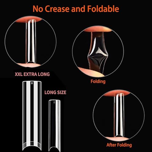 Image of UNA GELLA Nail Tips Square XXL Tips 120 PCS No C Curve Gel Tips Extra Long Square Straight Nails Half Fake Nail Tips No Trace for Acrylic Nails Tips for Home DIY with Box