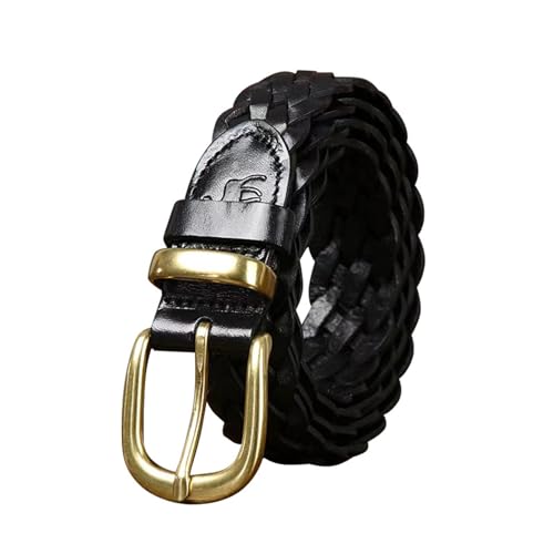 Ceinture en lanière de cuir tressé de haute qualité et boucle ovale dorée chic