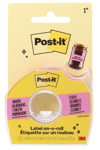Post-it Label on-a-roll Tape with Tape Dispenser, 1 x 700 in, Pink