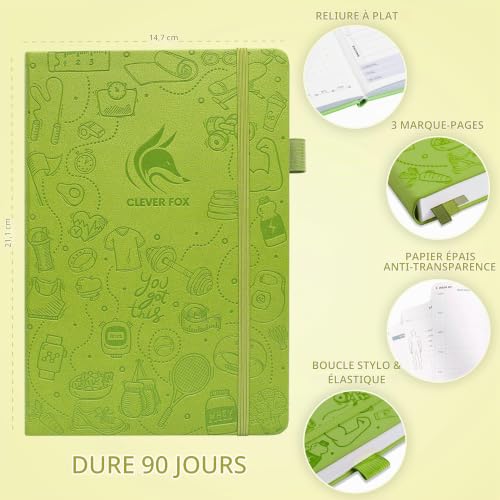 Clever Fox Journal de fitness et alimentaire – Planificateur de nutrition et d'entraînement pour homme et femme – Carnet de notes d'exercices de régime et de gym avec calendriers, suivi de régime et – vue 2