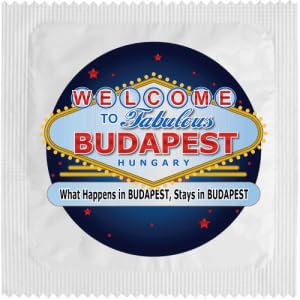 Condón humorístico, modelo Hungría, de látex fino y resistente, estampado en Francia, Capote Rigolo para hombre (What Happens In Budapest Stays In Budapest)