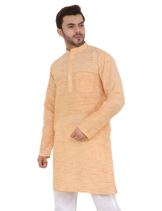 Image of LatestPlus Men's Solid Cotton Blend Ethnic Wear Regular Full Sleeve Kurta