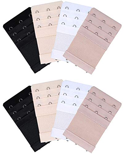KTOBTEL Women's Bra Extender 3 Hooks 3 Rows 8Pcs Elastic Bra Band Hook Strap Extensions