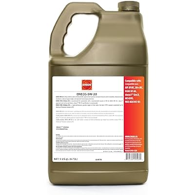 ENEOS 3701-320 0W-20 Fully Synthetic Motor Oil, 5 Quart, 1 Pack
