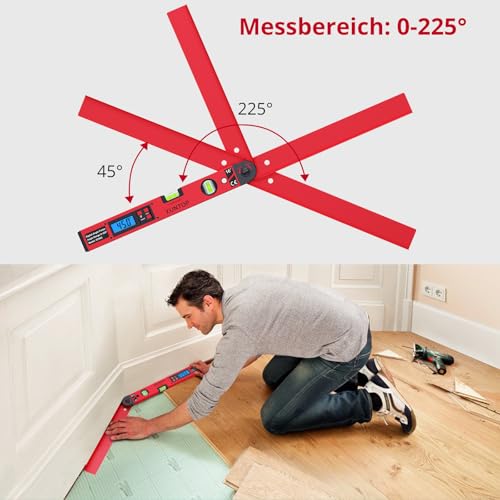 XUNTOP Digital Winkellineal Horizontale Winkelmesslehre 225° Winkelmessgerät Aluminiumlegierung mit LCD-Anzeige Winkel Anzeige für Tischlerei, Bauwesen, Heimwerken usw