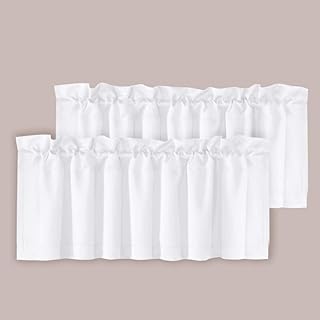 H.VERSAILTEX 2 Panels White Valance for Windows, Natural Blackout Curtains Valances for Small Windows/Living Room/Bedroom/Bathroom Rod Pocket 52" W x 18" L, Pure White,2 Packs