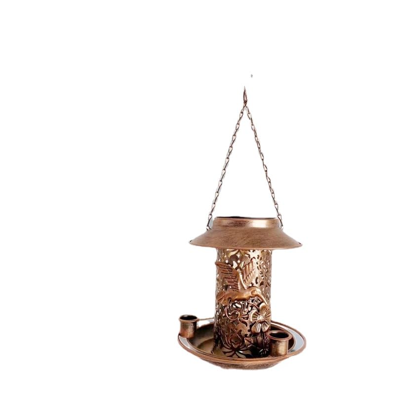 Solar bird feeder wrought iron hummingbird feeder accessories garden decorative lights outdoor hanging lanterns waterproof wild bird feeder, golden hummingbird.