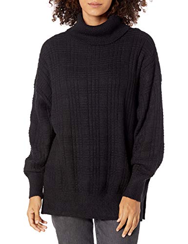 Lucky Brand Women's Long Sleeve Turtleneck Textured Stitch Sweater, Lucky Black, S #TOP16