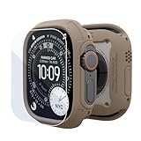 elkson Made for Apple Watch Ultra 3/2/1 Bumper Case 49mm Screen Protector Tempered Glass, Quattro Max Series Rugged for iWatch, Military Grade Durable Protective Cover, Flexible Shock Proof, Tan