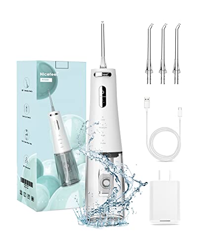 Nicefeel Water Flosser, Cordless Portable Dental Cleaner With 300Ml Water Tank, 4 Adjustable Modes & 4 Jet Tips, Type-C Rechargeable Waterproof Ipx7 Oral Irrigator For Home & Travel, White #TOP8
