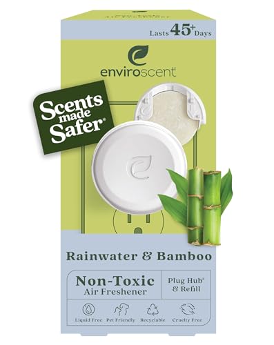 Enviroscent Non-Toxic Air Freshener Plug Hub® Warmer Refillable Kit - Refillable Plug-in Air Freshener for Home w/Paper Refill - Home Fragrance Lasts Up to 45 Days - Rainwater & Bamboo Scent