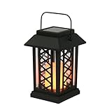 Festive Lights 17,5cm Schwarze Solar Laterne mit Kerze Realistisch Flackernde Flamme LED Gartenbeleuchtung Patio IP44 Wasserdicht Bernstein Wetterfest Grablicht Gartenlaterne