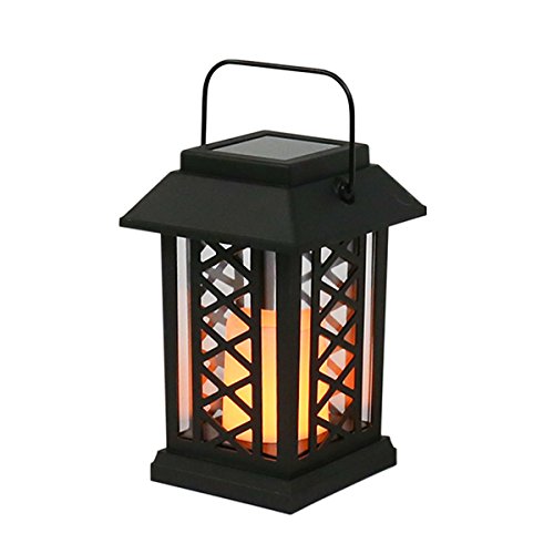 Festive Lights 17,5cm Schwarze Solar Laterne mit Kerze Realistisch Flackernde Flamme LED Gartenbeleuchtung Patio IP44 Wasserdicht Bernstein Wetterfest Grablicht Gartenlaterne
