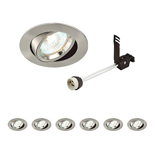 National Lighting Recessed Lighting - Mains Powered LED Spot Lights Downlights for Ceiling - IP20 Rated GU10 Fitting for Halogen or LED - Satin Nickel Finish, Adjustable Tilt Version – Pack of 6