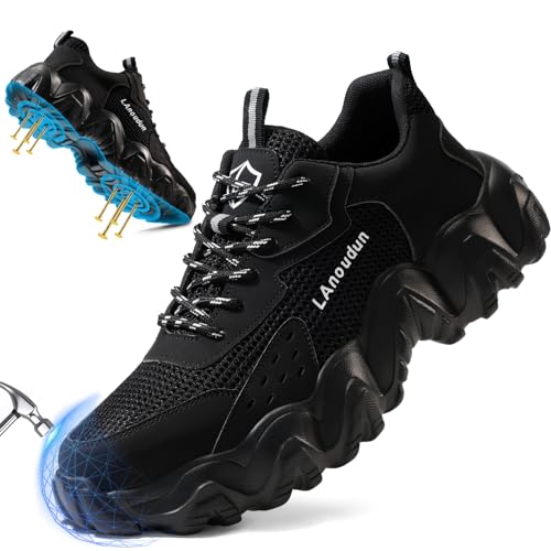 Dumsiyin Steel Toe Shoes for Men Construction Work Shoes Lightweight Steel Toe Sneakers Comfortable Safety Footwear Indestructible Working Tennis Sneakers for Men