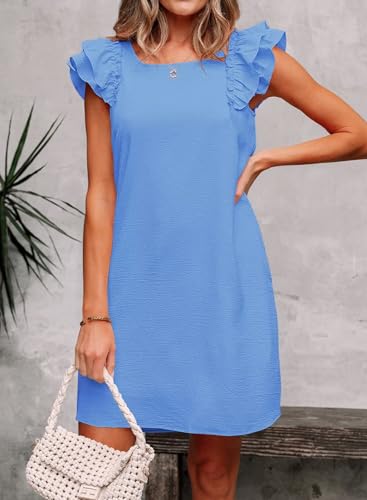 Image of Falechay Womens Summer Dresses Bow Tie Back Sundresses for Women Ruffle Short Sleeve Dress Casual Cute Sundress with Pockets