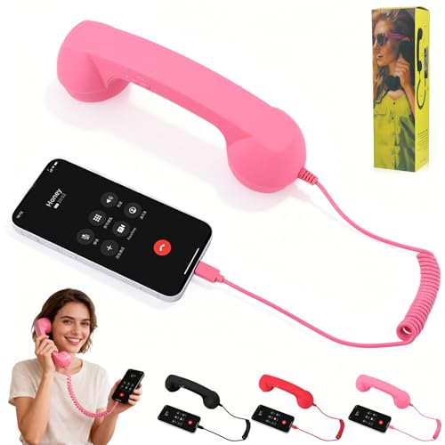 Retro Phone Handset, 2026 New Retro Style Type-C Phone Handset,Vintage Wired Plug in Handheld Cell Phone Receiver with Microphone, Suitable for Cell Mobile Video Conferences,Calls,Meetings (Pink) Deal
