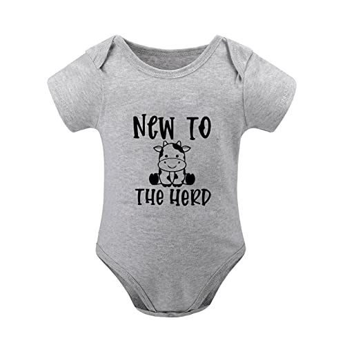 Image of HTERDR Newborn Boy Outfits New To The Herd Farm Funny Cow Funny Cute Infant Creeper One-Piece Baby Bodysuit 0-3 Months