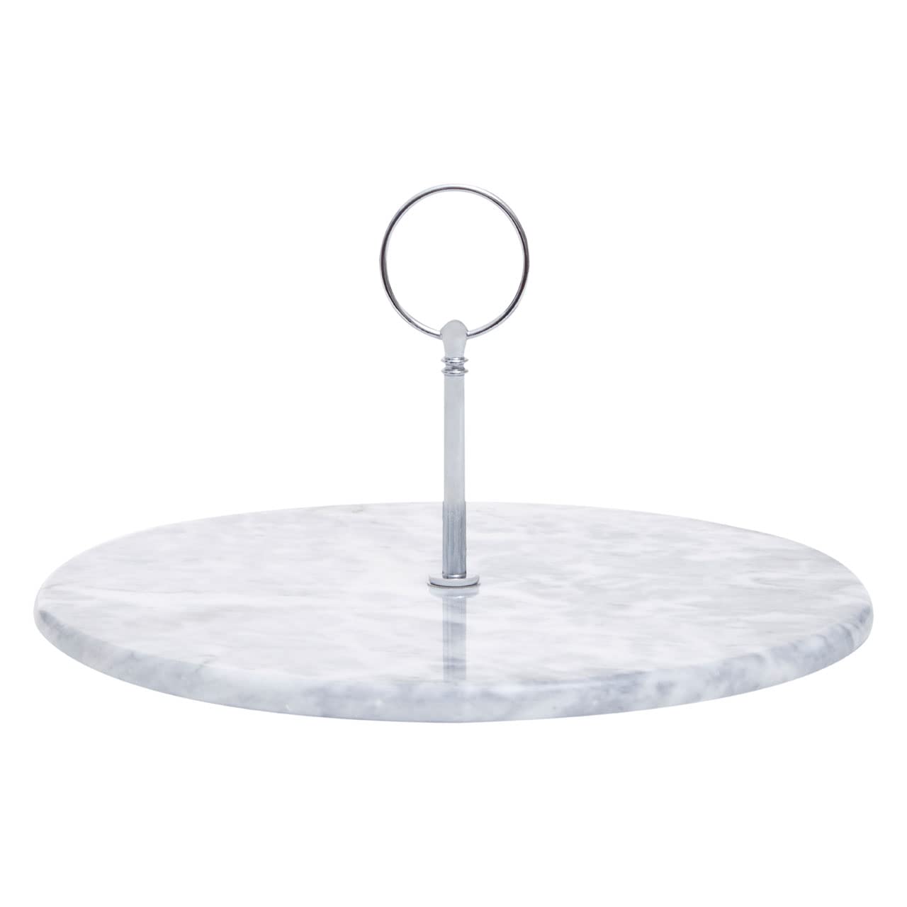 Interiors By Premier Grey/Silver Marble Dessert Stand, Round Cake Display With Handle, Luxe Cake Plate, Baking Presentation Tray