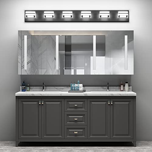 Ralbay Modern LED Black Vanity Light 5 Lights Modern LED Bathroom Vanity Lights Over Long Mirror Acrylic Up and Down Matte Black Bath Wall Lighting Fixtures by Ralbay - Used condition - Image 3