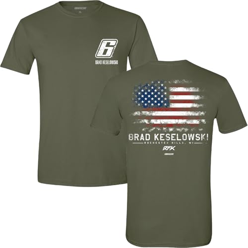 Brad Keselowski 2025 Green American Flag T-Shirt - Driver Number Racing Apparel Large