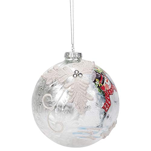 RAZ Imports Snowman with Wreath Glass Ornament #TOP12