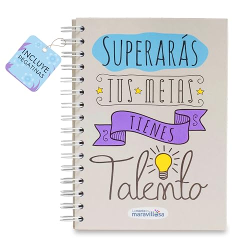 LA MENTE ES MARAVILLOSA - Cuaderno A5 con Espiral, Tapa Dura y Frase |Superarás tus Metas, Tienes Talento| Libreta con Hojas de 90 g y Pegatinas, Regalo Original (Diseño Talento)