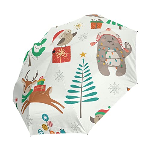 Parapluie pliable automatique imprimé animal de Noël pour femme et homme