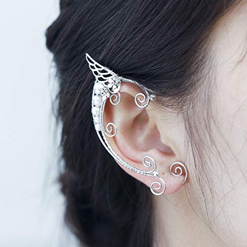 Elf Ears Cuffs On Ear Clips Handmade Earrings No Piercing White Pearls Angel Wings Ear Wrap For Women Girls Cosplay #TOP1